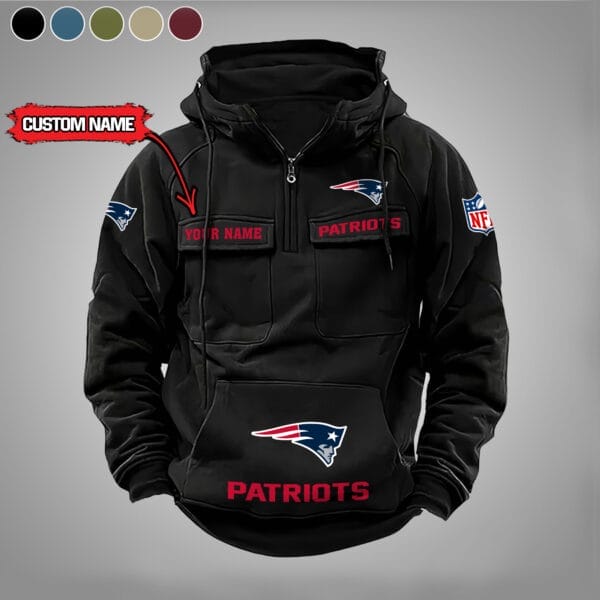 New England Patriots New Personalized Multi Pockets Zip Hoodie AMCMZHD000012