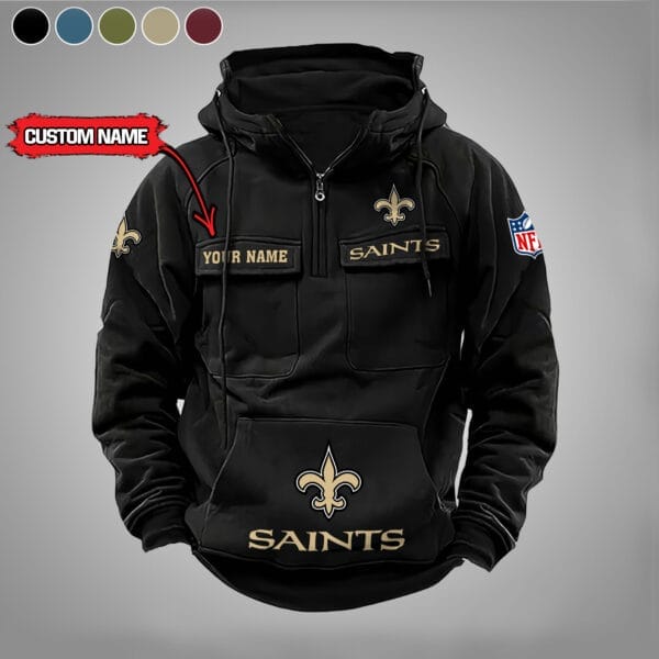 New Orleans Saints New Personalized Multi Pockets Zip Hoodie AMCMZHD000029
