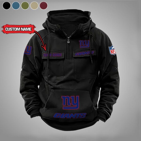New York Giants New Personalized Multi Pockets Zip Hoodie AMCMZHD000030