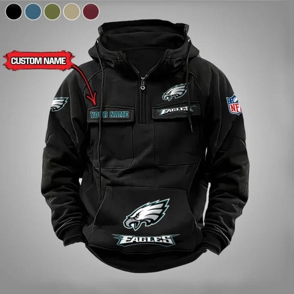 Philadelphia Eagles  New Personalized Multi Pockets Zip Hoodie AMCMZHD000013