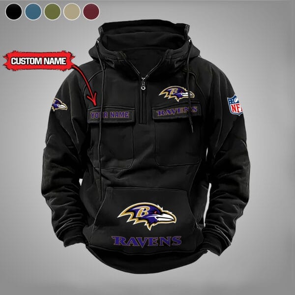 Baltimore Ravens  New Personalized Multi Pockets Zip Hoodie AMCMZHD000026