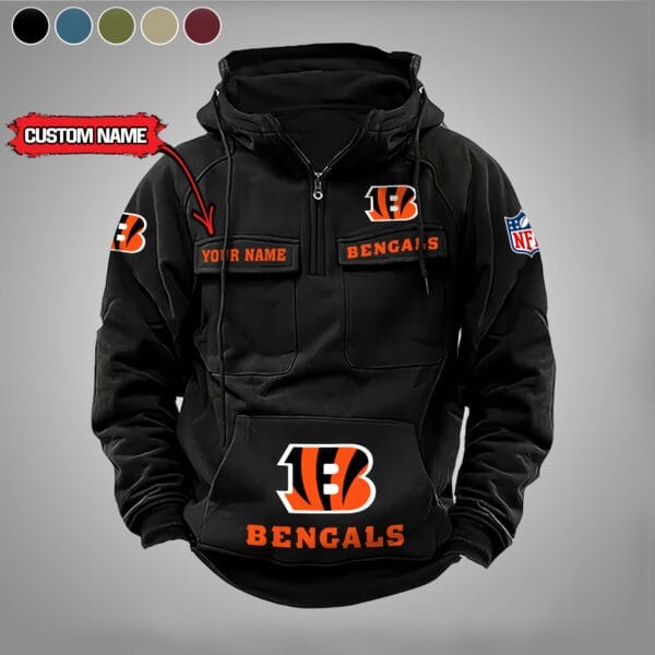 Cincinnati Bengals  New Personalized Multi Pockets Zip Hoodie AMCMZHD000016
