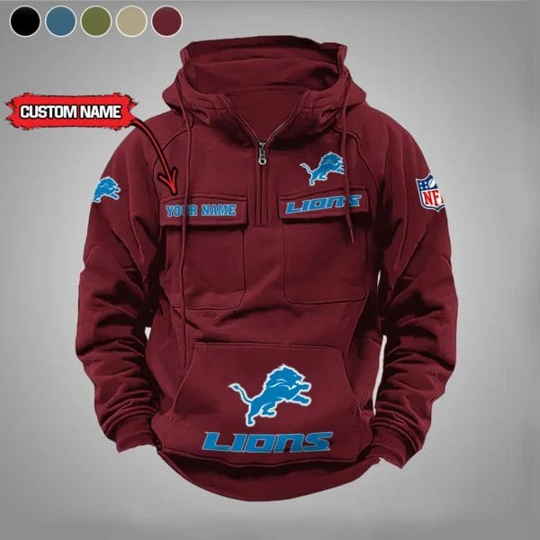 Detroit Lions  New Personalized Multi Pockets Zip Hoodie AMCMZHD000020 - Image 2