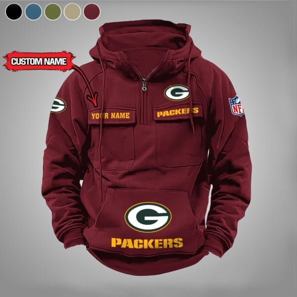 Green Bay Packers New Personalized Multi Pockets Zip Hoodie AMCMZHD000021 - Image 2