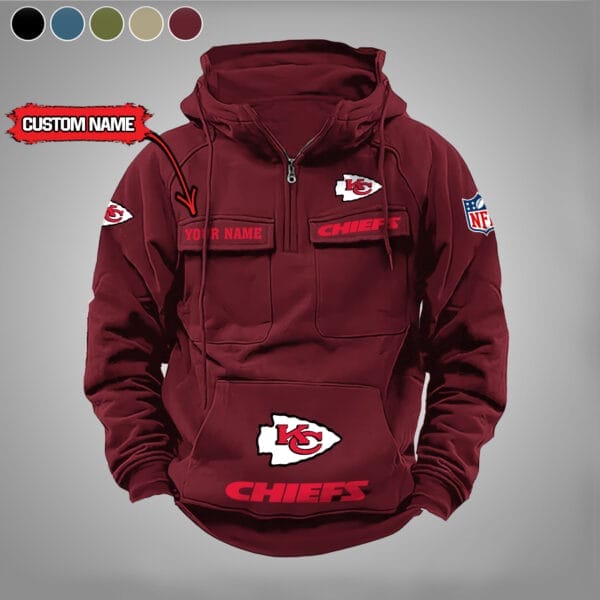 Kansas City Chiefs New Personalized Multi Pockets Zip Hoodie AMCMZHD000009 - Image 2
