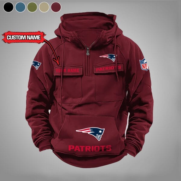 New England Patriots New Personalized Multi Pockets Zip Hoodie AMCMZHD000012 - Image 2