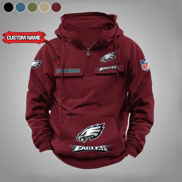 Philadelphia Eagles  New Personalized Multi Pockets Zip Hoodie AMCMZHD000013 - Image 2