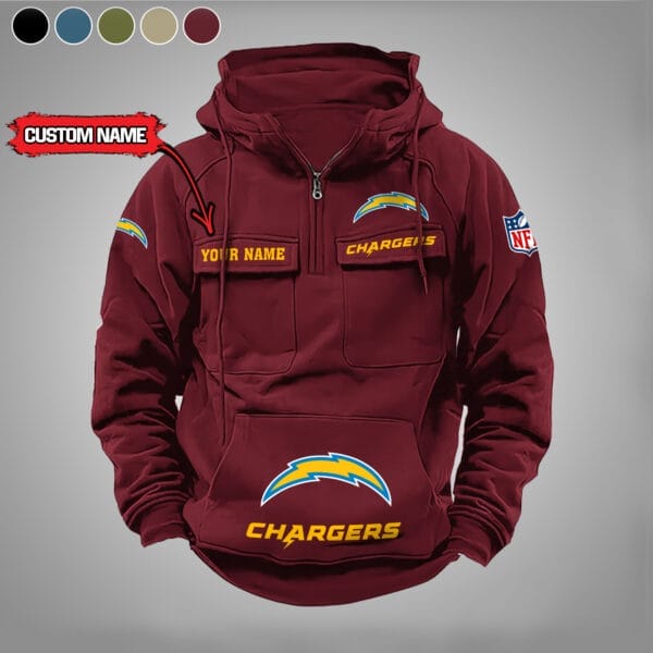 Los Angeles Chargers New Personalized Multi Pockets Zip Hoodie AMCMZHD000003 - Image 2