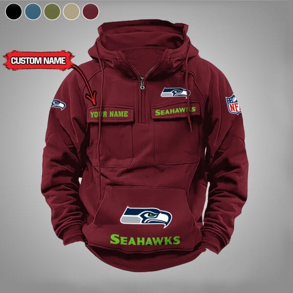 Seattle Seahawks  New Personalized Multi Pockets Zip Hoodie AMCMZHD000005 - Image 2