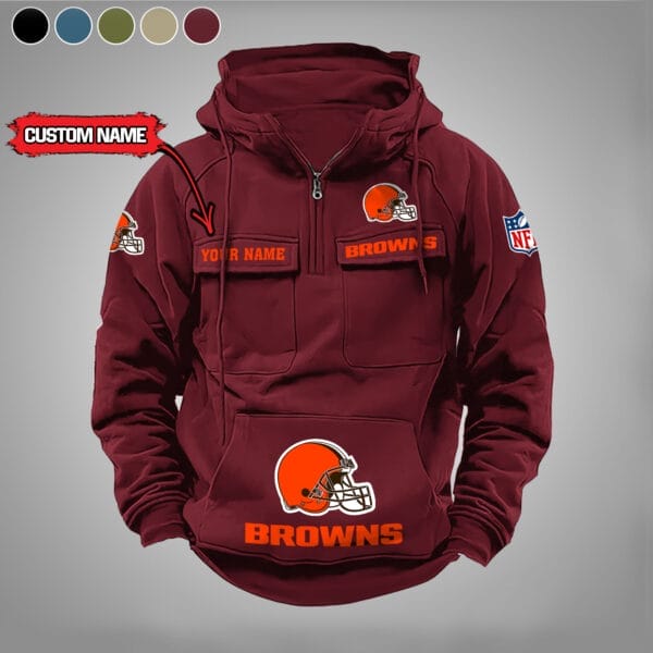 Cleveland Browns  New Personalized Multi Pockets Zip Hoodie AMCMZHD000017 - Image 2