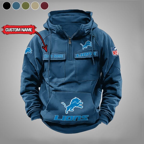Detroit Lions  New Personalized Multi Pockets Zip Hoodie AMCMZHD000020 - Image 3