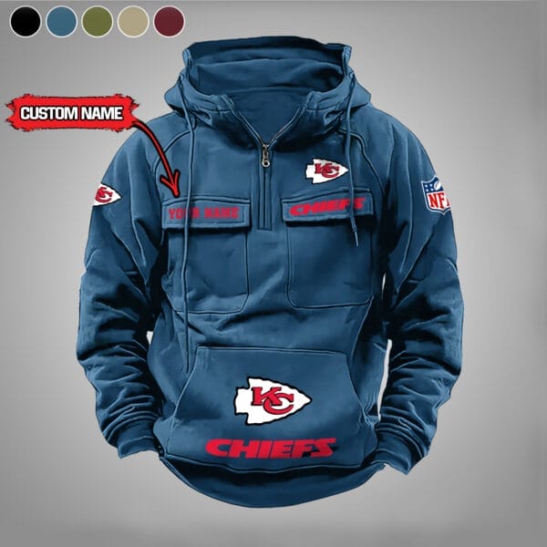 Kansas City Chiefs New Personalized Multi Pockets Zip Hoodie AMCMZHD000009 - Image 3