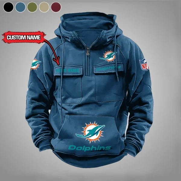 Miami Dolphins  New Personalized Multi Pockets Zip Hoodie AMCMZHD000010 - Image 3
