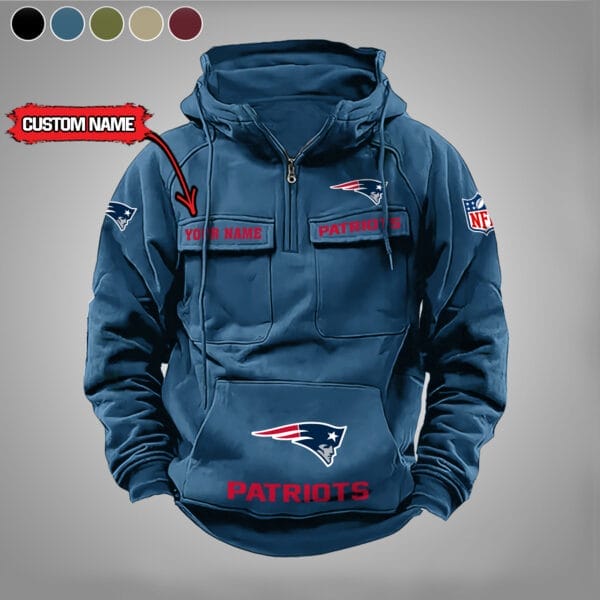 New England Patriots New Personalized Multi Pockets Zip Hoodie AMCMZHD000012 - Image 3