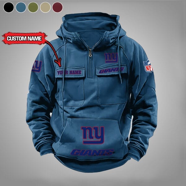 New York Giants New Personalized Multi Pockets Zip Hoodie AMCMZHD000030 - Image 3