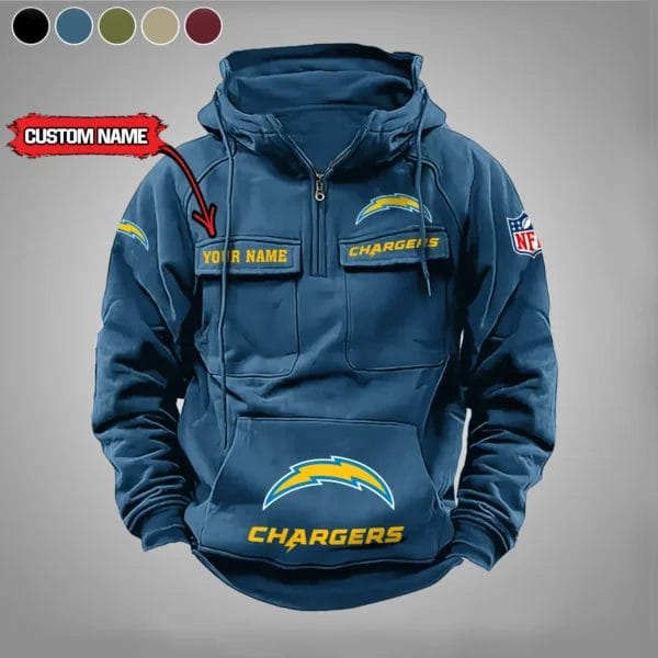 Los Angeles Chargers New Personalized Multi Pockets Zip Hoodie AMCMZHD000003 - Image 3