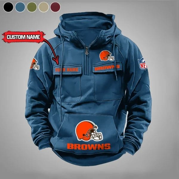 Cleveland Browns  New Personalized Multi Pockets Zip Hoodie AMCMZHD000017 - Image 3