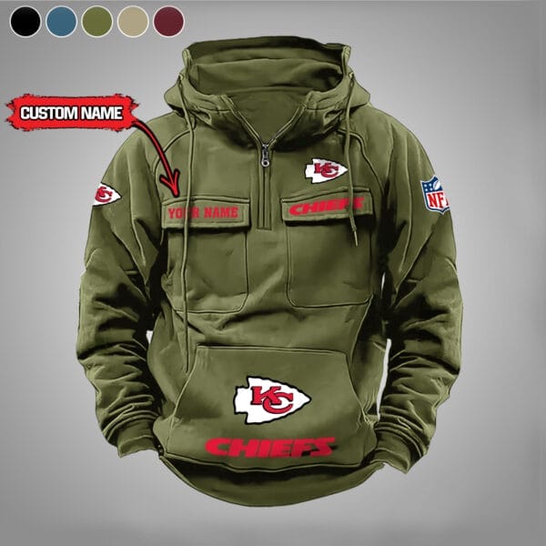 Kansas City Chiefs New Personalized Multi Pockets Zip Hoodie AMCMZHD000009 - Image 4