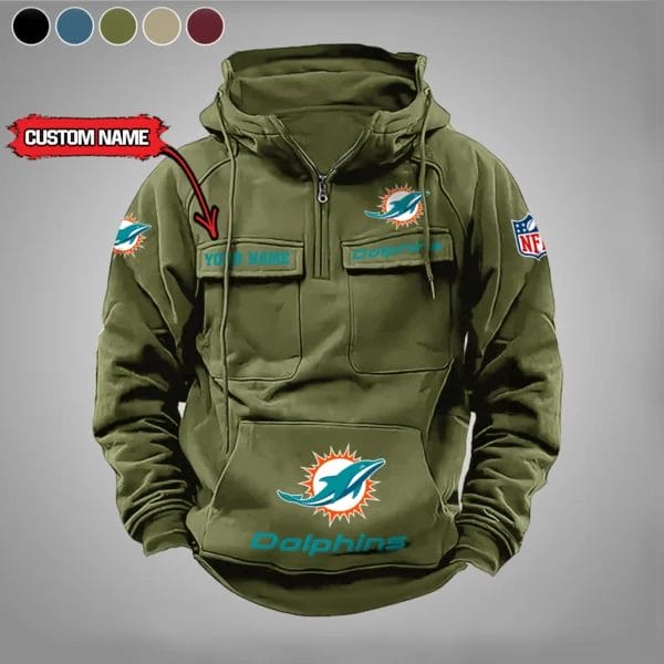 Miami Dolphins  New Personalized Multi Pockets Zip Hoodie AMCMZHD000010 - Image 4