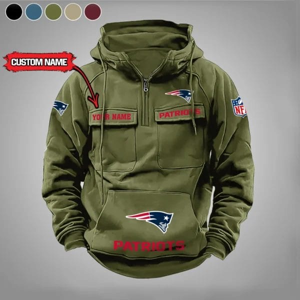 New England Patriots New Personalized Multi Pockets Zip Hoodie AMCMZHD000012 - Image 4