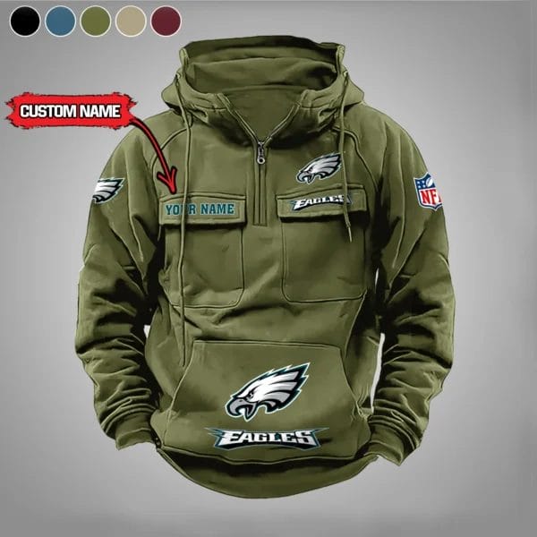 Philadelphia Eagles  New Personalized Multi Pockets Zip Hoodie AMCMZHD000013 - Image 4