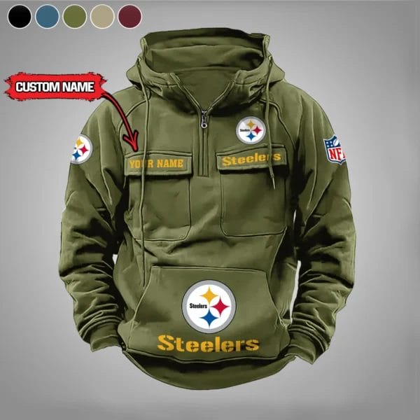 Pittsburgh Steelers New Personalized Multi Pockets Zip Hoodie AMCMZHD000001 - Image 4
