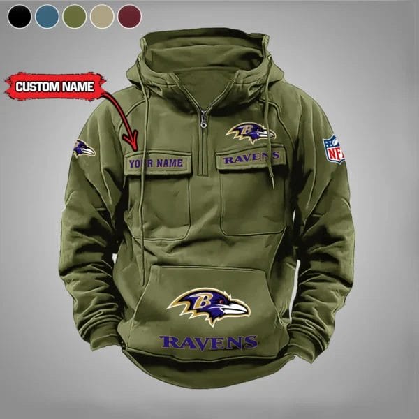 Baltimore Ravens  New Personalized Multi Pockets Zip Hoodie AMCMZHD000026 - Image 4