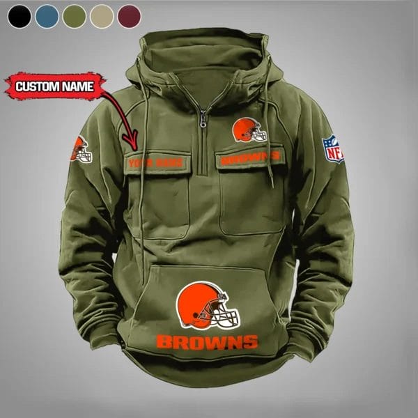 Cleveland Browns  New Personalized Multi Pockets Zip Hoodie AMCMZHD000017 - Image 4