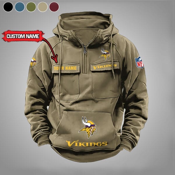 Minnesota Vikings  New Personalized Multi Pockets Zip Hoodie AMCMZHD000011 - Image 5