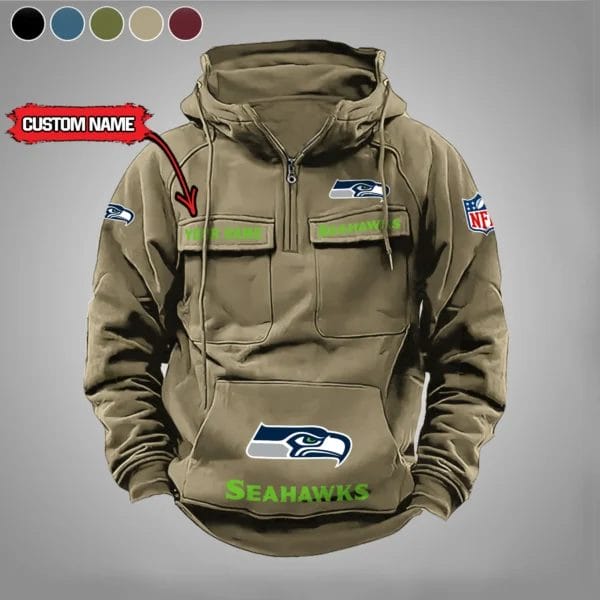Seattle Seahawks  New Personalized Multi Pockets Zip Hoodie AMCMZHD000005 - Image 5
