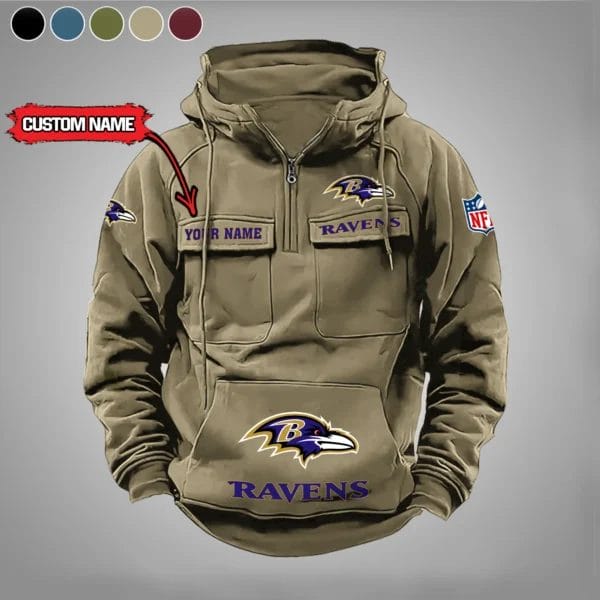 Baltimore Ravens  New Personalized Multi Pockets Zip Hoodie AMCMZHD000026 - Image 5
