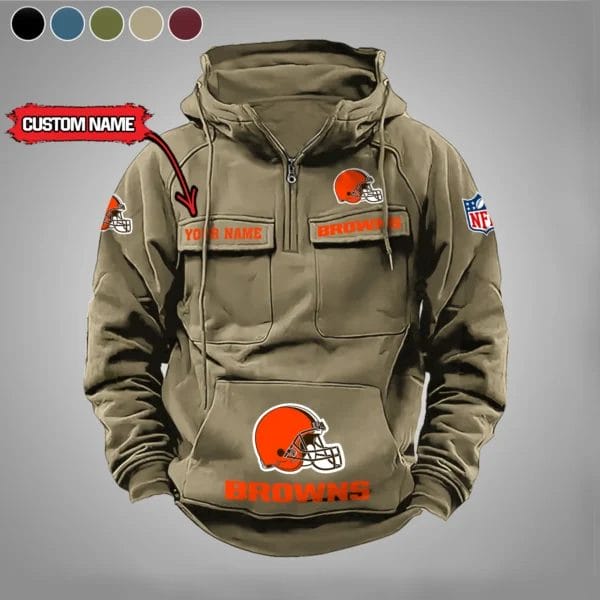 Cleveland Browns  New Personalized Multi Pockets Zip Hoodie AMCMZHD000017 - Image 5