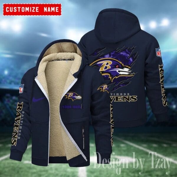 Baltimore Ravens Premium Personalized Zip-Up Velvet Jacket AMCZUVJK000013 - Image 3