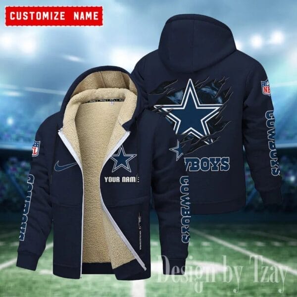 Dallas Cowboys Premium Personalized Zip-Up Velvet Jacket AMCZUVJK000005 - Image 2