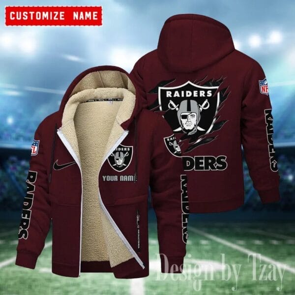 Las Vegas Raiders Premium Personalized Zip-Up Velvet Jacket AMCZUVJK000024 - Image 6