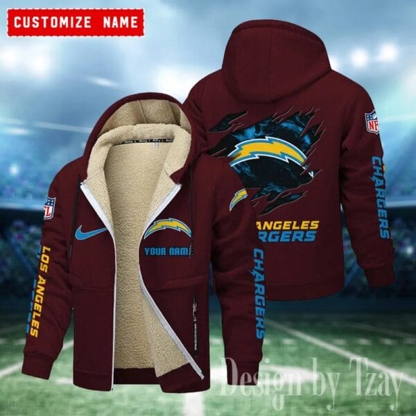 Los Angeles Chargers Premium Personalized Zip-Up Velvet Jacket AMCZUVJK000008 - Image 4