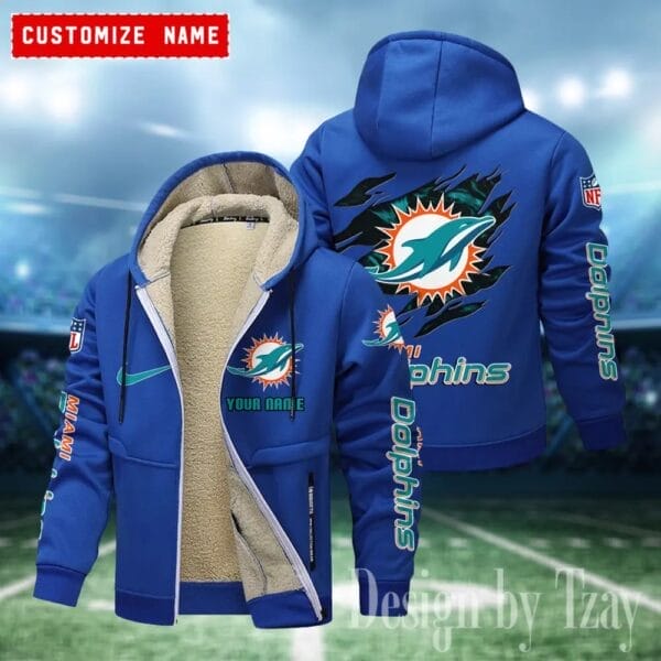 Miami Dolphins Premium Personalized Zip-Up Velvet Jacket AMCZUVJK000009 - Image 2