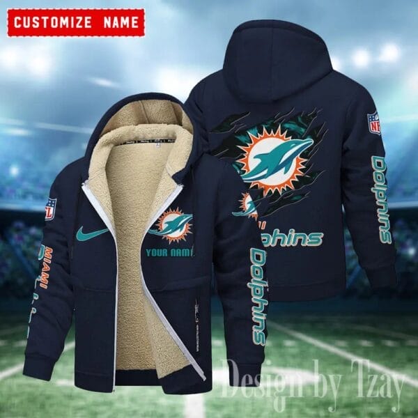 Miami Dolphins Premium Personalized Zip-Up Velvet Jacket AMCZUVJK000009 - Image 3