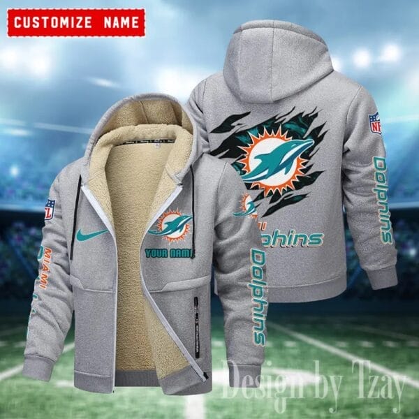 Miami Dolphins Premium Personalized Zip-Up Velvet Jacket AMCZUVJK000009 - Image 4