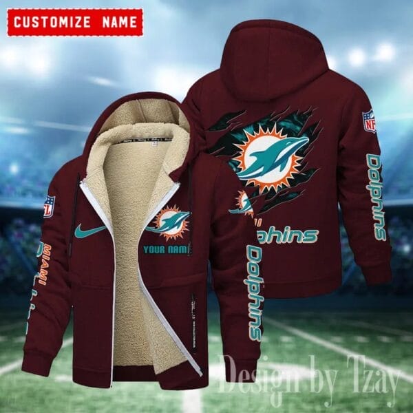 Miami Dolphins Premium Personalized Zip-Up Velvet Jacket AMCZUVJK000009 - Image 7