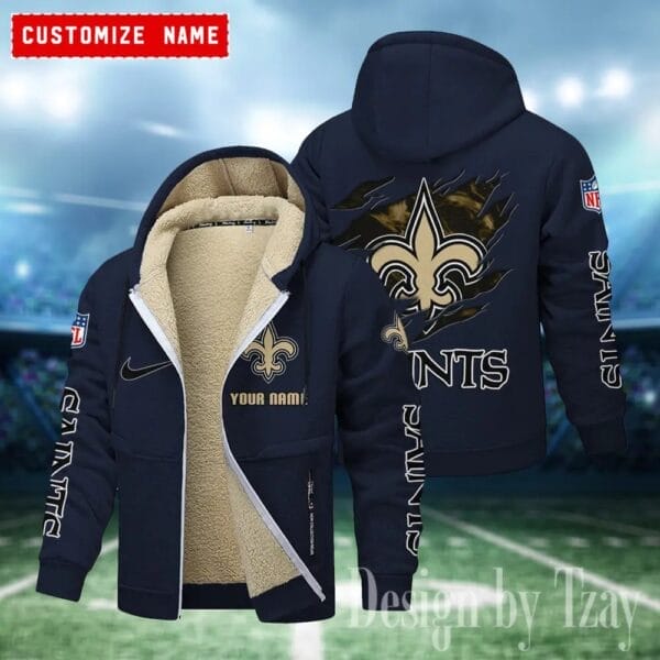 New Orleans Saints Premium Personalized Zip-Up Velvet Jacket AMCZUVJK000010 - Image 3