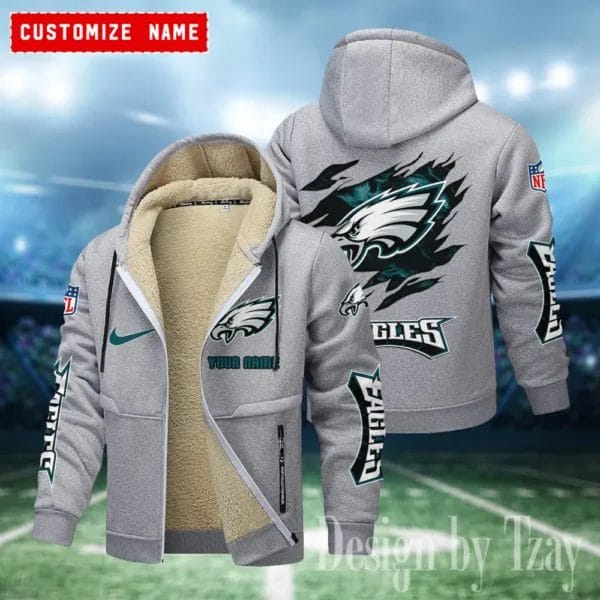Philadelphia Eagles Premium Personalized Zip-Up Velvet Jacket AMCZUVJK000011