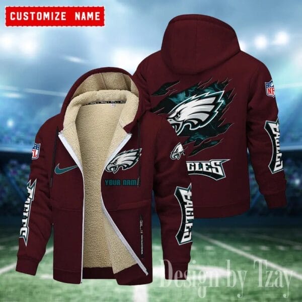 Philadelphia Eagles Premium Personalized Zip-Up Velvet Jacket AMCZUVJK000011 - Image 4