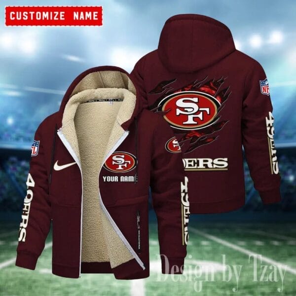 San Francisco 49ers Premium Personalized Zip-Up Velvet Jacket AMCZUVJK000002