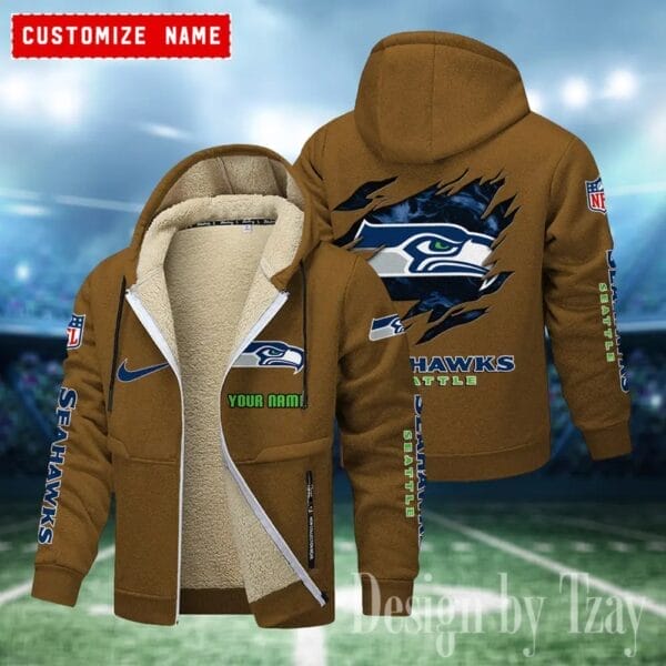 Seattle Seahawks Premium Personalized Zip-Up Velvet Jacket AMCZUVJK000003 - Image 4