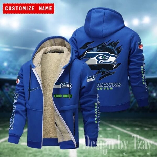 Seattle Seahawks Premium Personalized Zip-Up Velvet Jacket AMCZUVJK000003 - Image 5