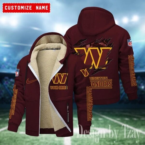 Washington Commanders Premium Personalized Zip-Up Velvet Jacket AMCZUVJK000004 - Image 4