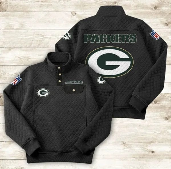 Green Bay Packers Button Stand-up Collar Sweatshirt AMCBSCS012 - Image 2