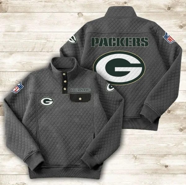 Green Bay Packers Button Stand-up Collar Sweatshirt AMCBSCS012 - Image 3