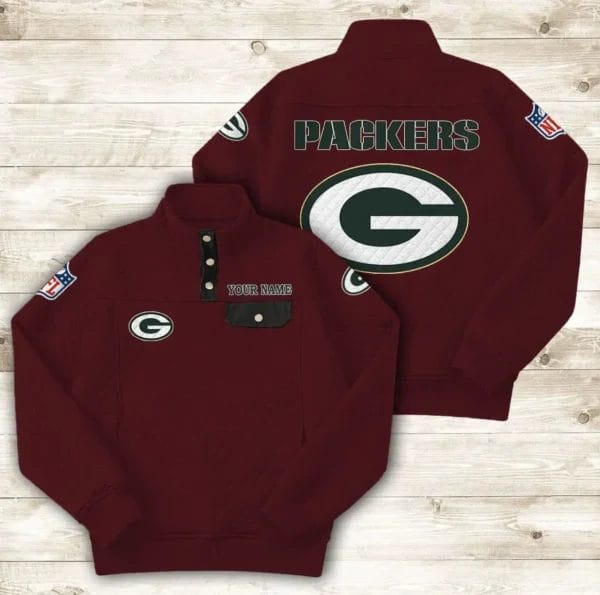 Green Bay Packers Button Stand-up Collar Sweatshirt AMCBSCS012 - Image 4